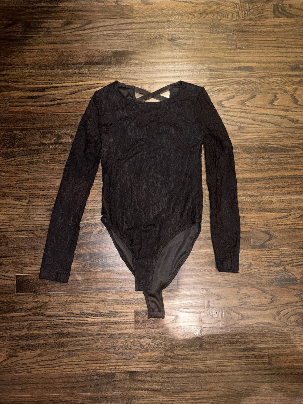 Xhilaration Black Lace Long-Sleeve Bodysuit